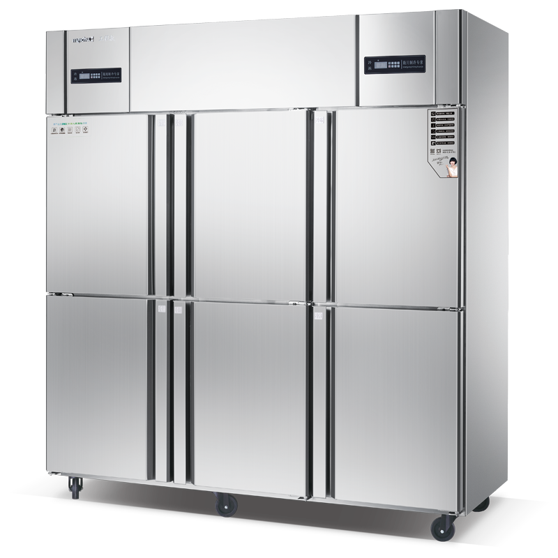Commercial stainless steel four-door and six-door upright freezer and chiller