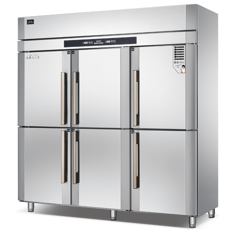 Commercial stainless steel four-door and six-door upright freezer and chiller